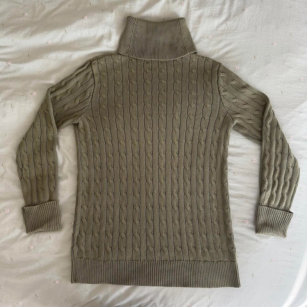 Vintage Y2K Cable-Knit Cotton Turtleneck Sweater - Picture 3 of 3